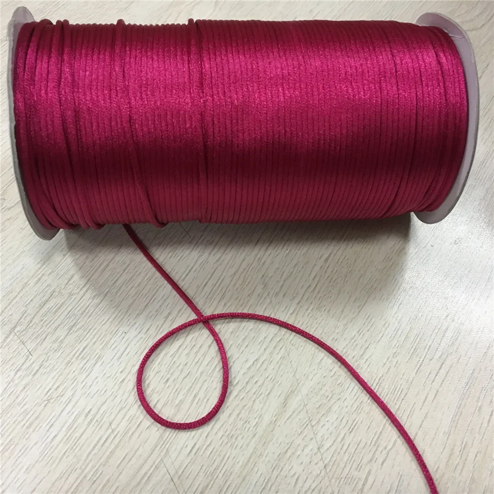 2 мм 20 м/лот Шокирующий Розовый атласный шнур китайский узел Плетеный украшение на нитке выводов Бисер Веревка# r129
