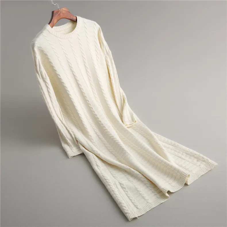 Kaufen 2019 mode Casual Kleid Frauen Winter Oversize Pullover Lange Hülse O ansatz Feste Weibliche Gestrickte Dicke Pullover Kleid Vestidos