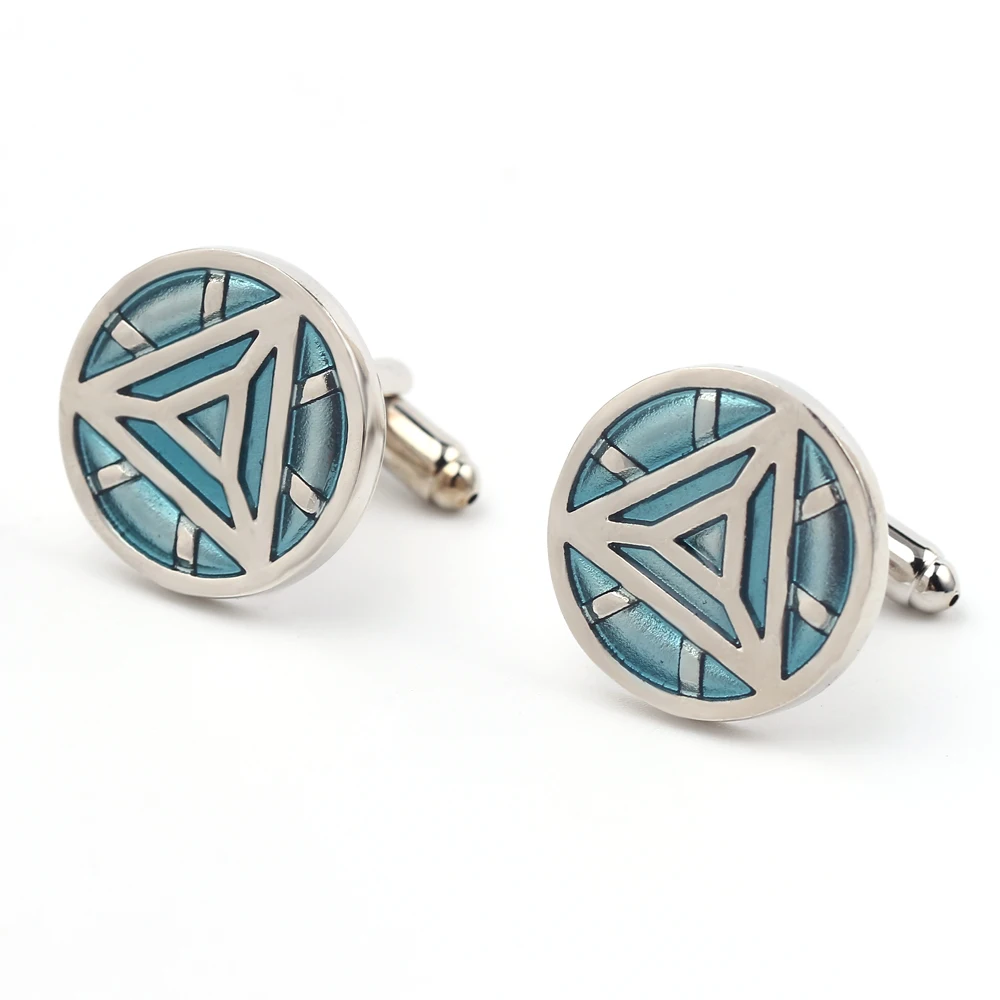 

Iron Man Energy Ball Blue Cufflinks Superhero Iron Man Avengers Triangle Logo Round Cufflinks For Men Party Gift Shirt Jewelry
