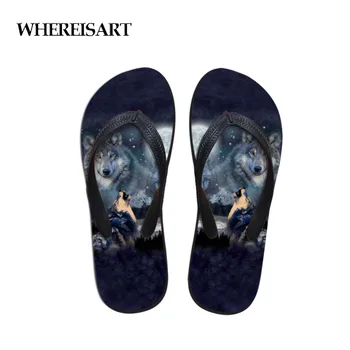 

WHEREISART Sandals lShower Slides Man Night Wolf Men's Shoes in Men's Sandals Flat Outside Flip Flops Teenage Boys Casual