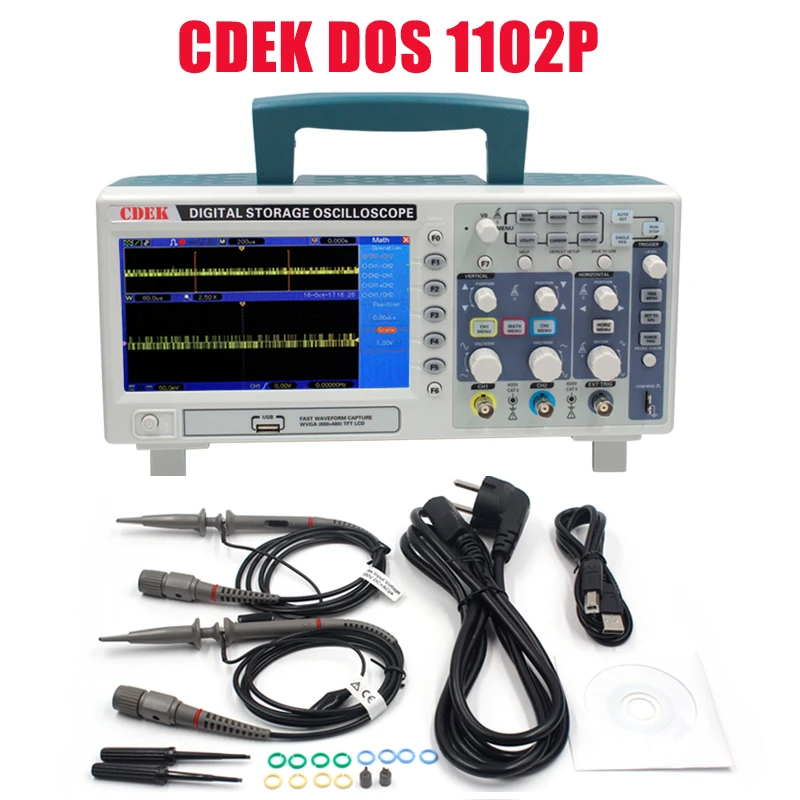 Цифровой осциллограф CDEK DSO1102P портативный 100 МГц 2 канала длина записи 1 Гвыб/с 40K USB