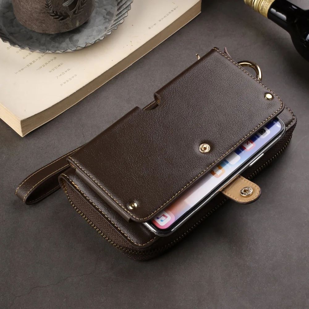 Genuine Cow Leather Wallet Finger Ring Belt Strap Case Pouch For Galaxy M20 M30 S10+ A50 A30,For Sony Xperia 10 XA3,vivo V15 Pro