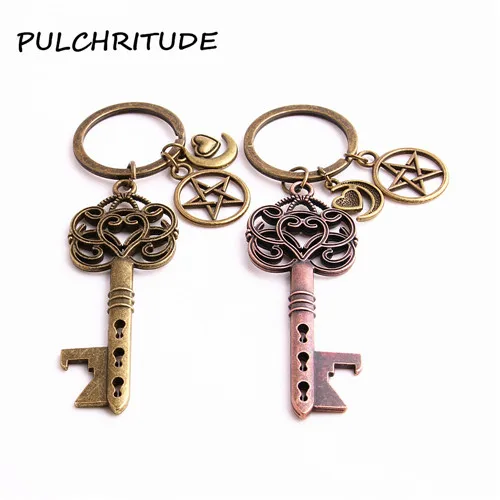 PULCHRITUDE, металлический сплав, два цвета, 2 шт., сделай сам, брелок для ключей, открывалка для бутылок, Луна, сердце, звезда, шарм, сделай сам, для изготовления ювелирных изделий C1666 - Цвет: copper 1 bronze 1