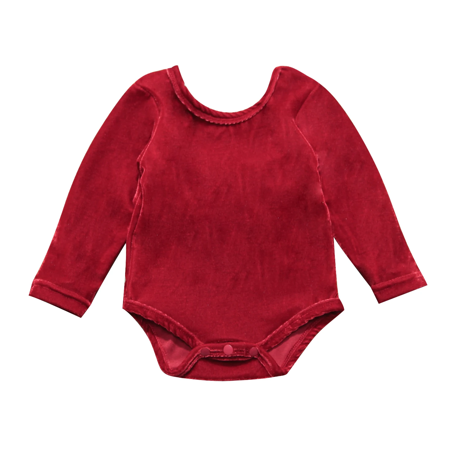 Бархатное боди с бантом и длинными рукавами для новорожденных девочек - Цвет: Красный