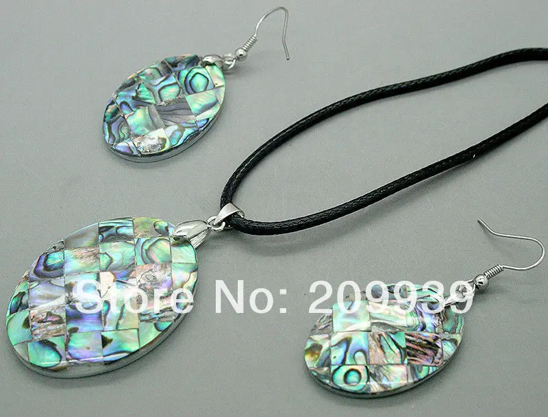 

huij 002271 Women's Jewelry Set New Zealand Oval Abalone Shell Pendant Necklace Earring Set
