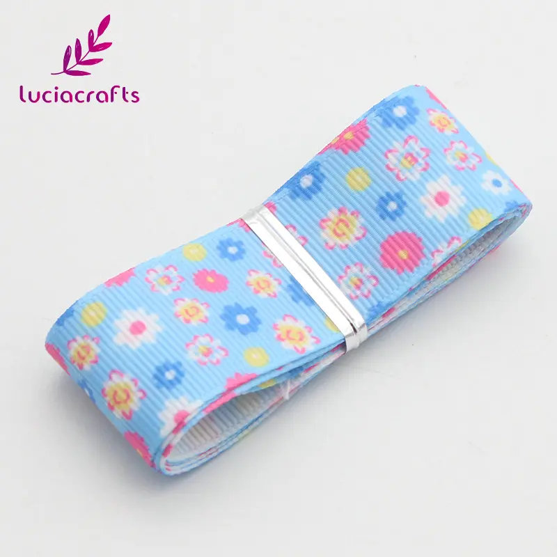 Lucia Crafts 5y/8y 25 мм Grosgrain печатные упаковочные ленты DIY Швейные аксессуары для волос ручной работы материал S0806 - Цвет: Sky blue  5y