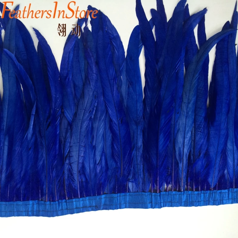

10 Yards Rooster Feather Trims 40-45cm width royal blue coque Feather strung Chicken Feather trimming rooster Tail Fringes