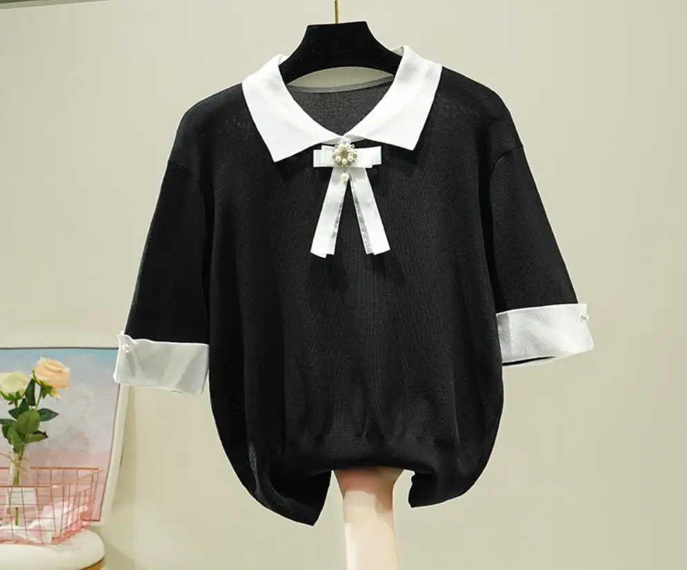 

Baharcelin High Quality Women Girl Summer short Sleeve Pullover Crew neck Knitted sweaters Cute Sweet basic Knitwear Outwear Top