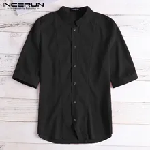 Muscle Tee NEW Social Men Shirt Dress V Neck Slim Fit Button Down Camisa Hombre Half Sleeve Dress Man Tops Masculina Men Clothes men contrast neck tee