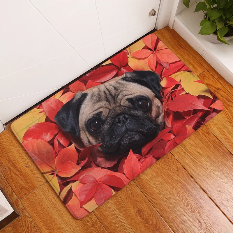 

Smiry in front of door anti slip carpet snacks bulldog puppy pattern rug flannel light foot pads for bathroom waterproof doormat