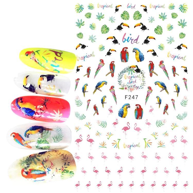 

1 Sheet Nail Art 3D Stickers Premium Quality Nail Decoration Nail Tips Decals Flamingo Parrot Birds Tropical Summer Designs