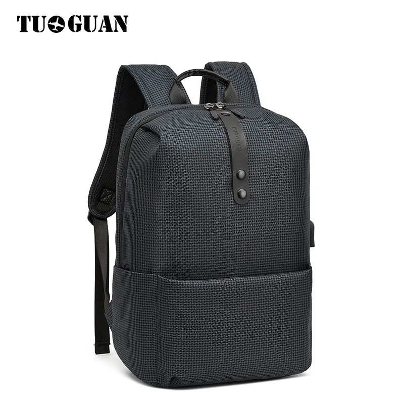 

TUGUAN Men's Backpack USB Charging Houndstooth Waterproof Laptop Bags School Laptop Backpacks Leisure Bags Shopping Tote BB1801T