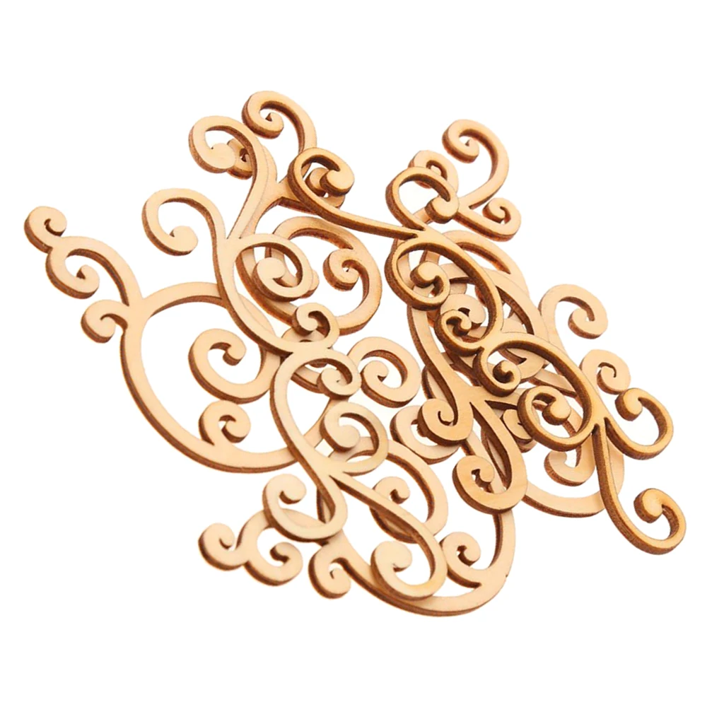 8 Pieces Large Wooden Floral Shapes Craft Wood Decoration Embellishments