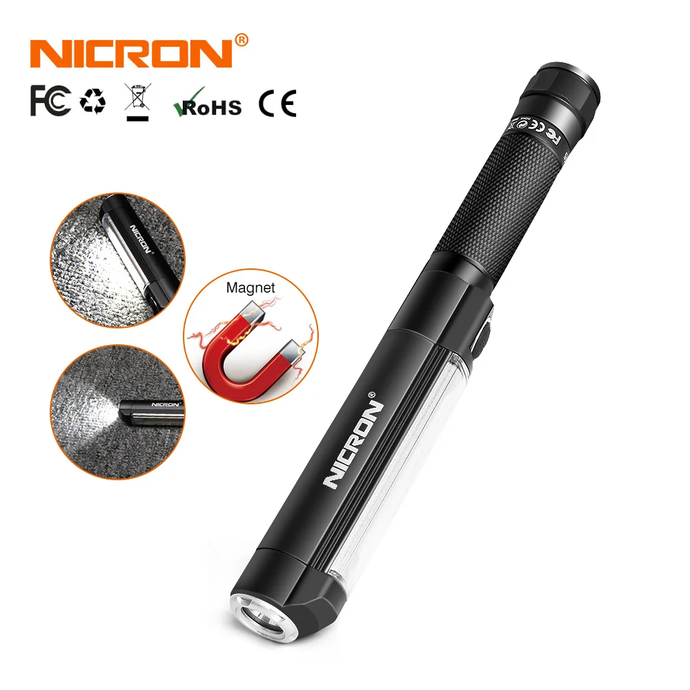 

NICRON Slim Work Light Spot / COB LED Flashlight HandFree 500LM Waterproof IPX4 3*AAA Battery Aluminium Magnet Torch LED Light