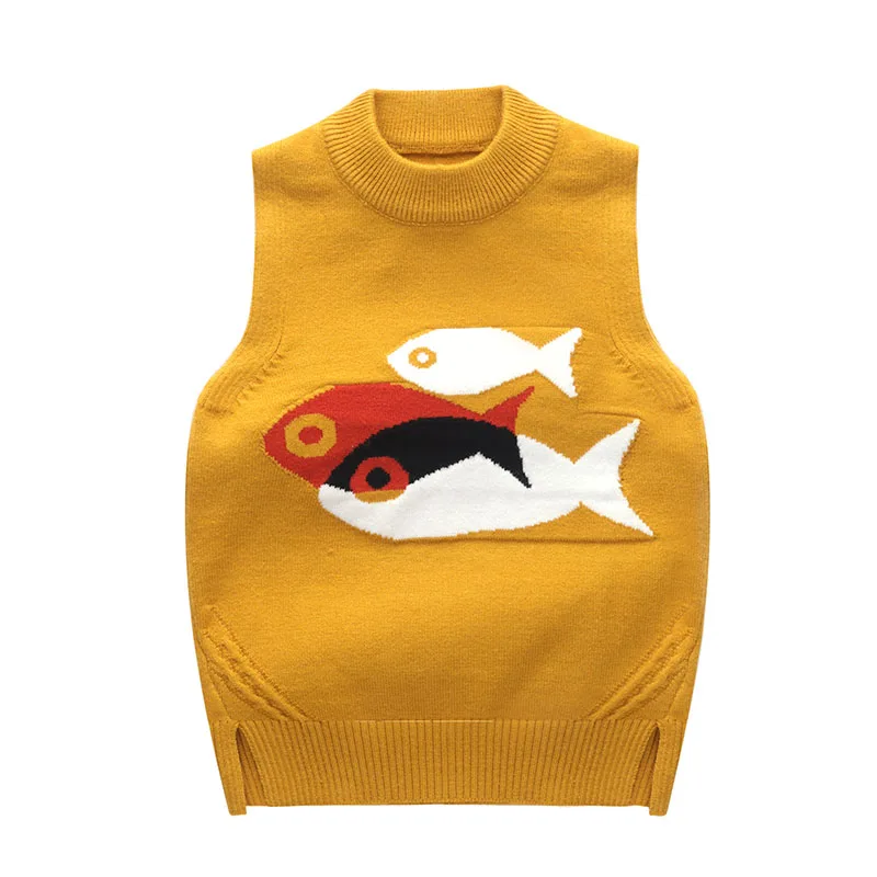 SLKMSWMDJ new autumn and winter children's sweater vest boy girl knit sweater cute cartoon pattern baby comfort vest 15 colors