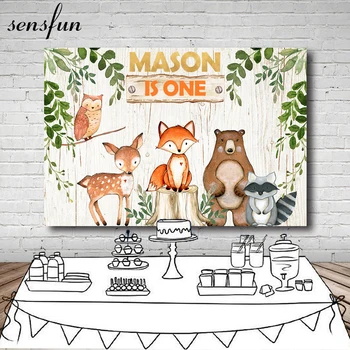 

Sensfun 7x5ft Vinyl Woodland Baby Shower Backdrops Flower Animal Birthday Party Backdrop Photography Prop Photo Background