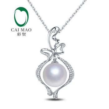 

Female 14k White Gold 11mm Round Southsea White Pearl Engagement Diamond Pendant Free shipping for Christmas