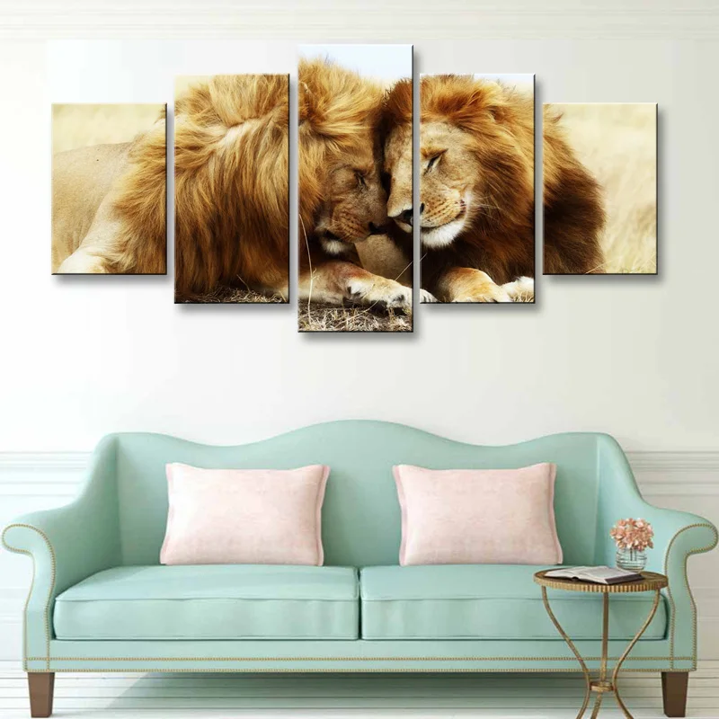 5 pieces high-definition print Animals Lion Group canvas painting poster and wall art living room picture B-053 (6)