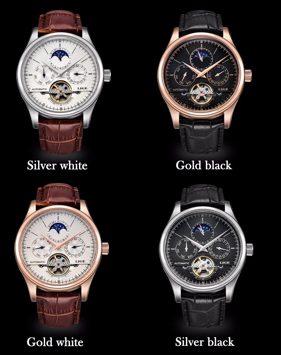 Relojes Hombre LIGE Брендовые мужские часы автоматические механические часы Tourbillon спортивные часы кожаные повседневные деловые наручные часы