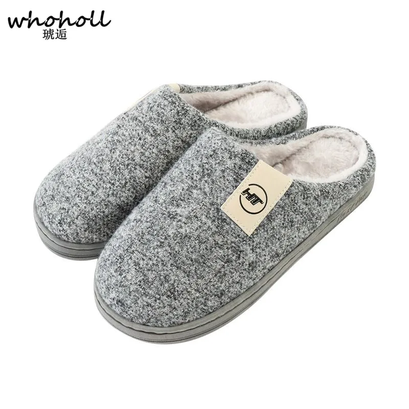 Comprar WHOHOLL recién llegado Zapatillas de casa para hombre zapatos de invierno sólido de lana antideslizante calzado de piel para hombre