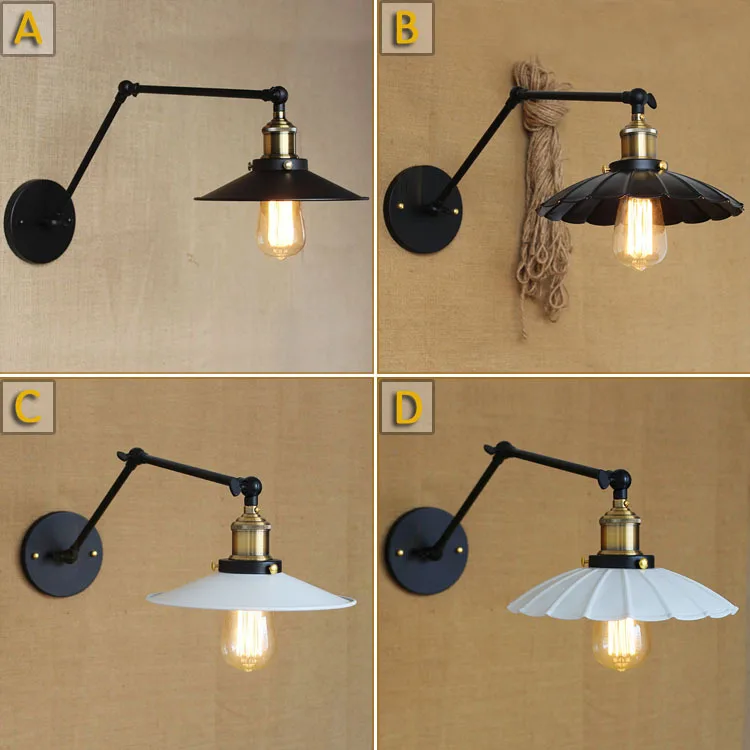 Vintage Loft Industrial Adjustable Sconce Wall Lights for Bedroom Long Swing Arm Flexible Lamp Black Lighting Fixtures E27 | Освещение