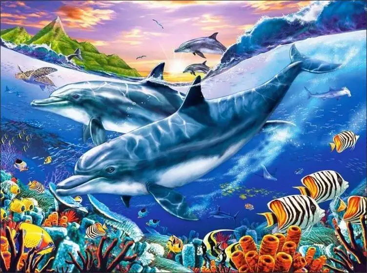 Hot Selling Framed Picture Dolphins Acrylic Oil Painting By Numbers animal Home Decor For Living Room 40x50cm
