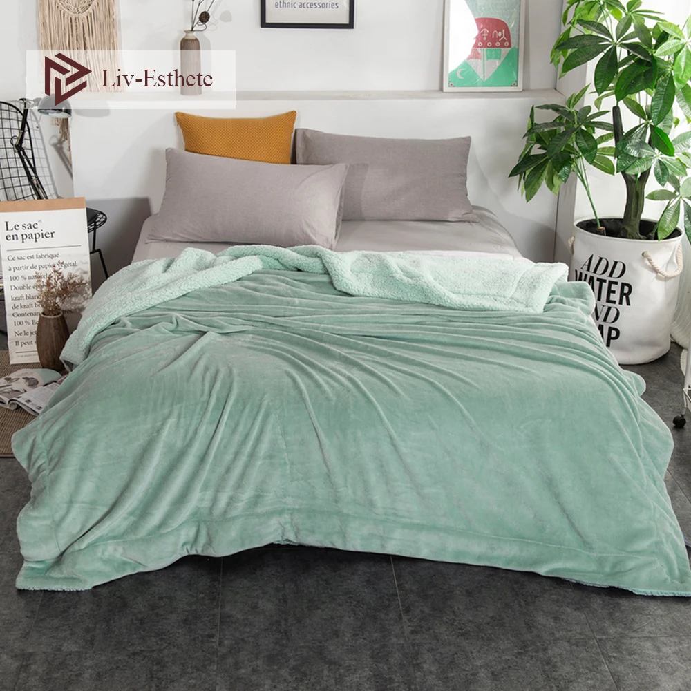

Liv-Esthete Green Thick Sherpa Throw Blanket Weighted Flannel Fleece Blanket Queen King Adult All Season For Bed Or Couch 1PCS