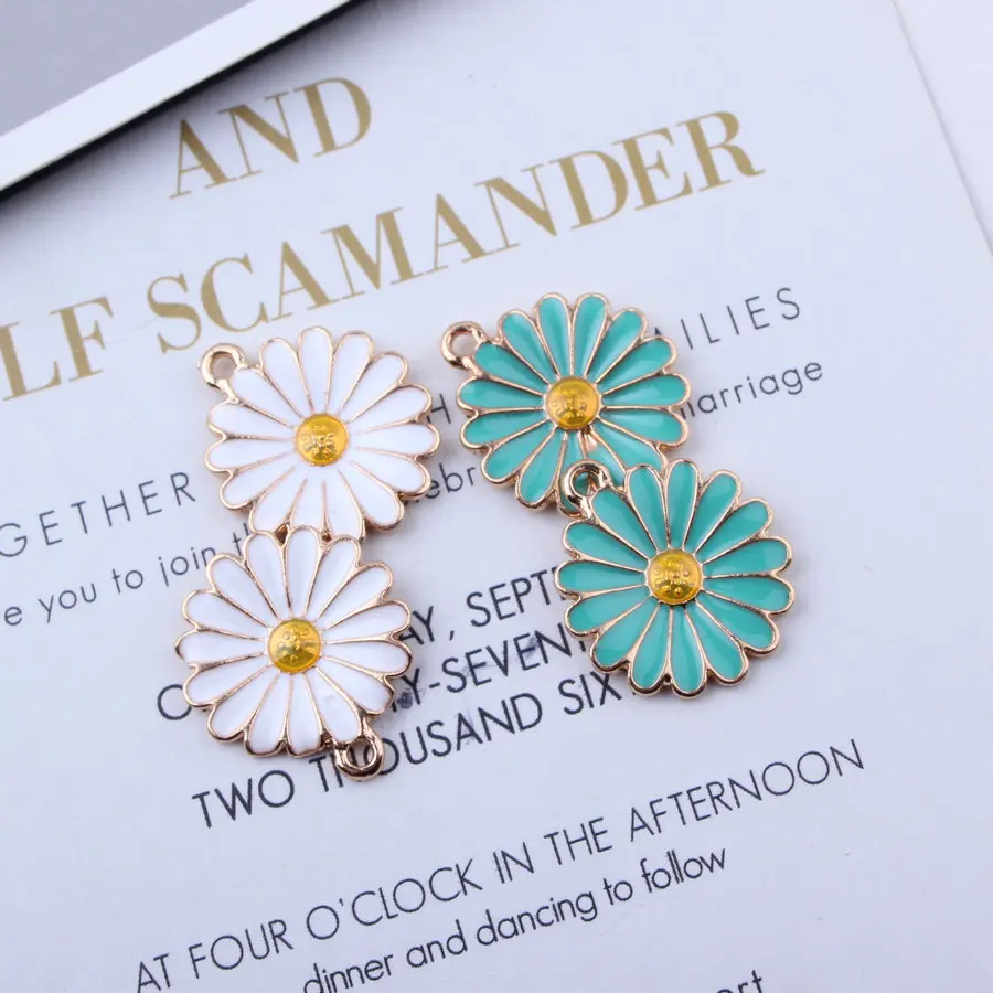 

10pcs/pack Gold Color Tone Chrysanthemum Flower Shape Enamel Charms Pendant DIY Bracelets Accessories Necklace DIY Craft