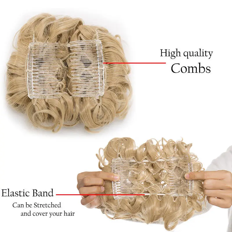 S-noilite LARGE Comb Clip In Curly Synthetic Hair Pieces Chignon Updo Cover Hairpiece Extension Hair Bun