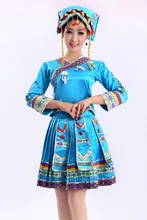 Azul rojo de las mujeres hmong chino tradiciones nacionales hmong miao ropa tujia dress ropa de baile trajes de rendimiento etapa