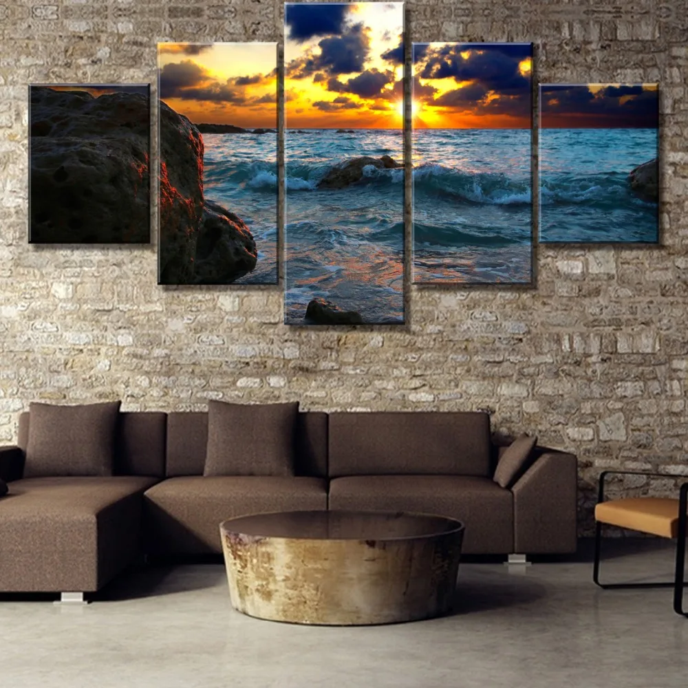 Waliicorners HD Print Painting 5 Piece Sea Sunset Cuadros Landscape Canvas Wall Art Home Decor For Living Room Unique Gift Wall Picture 8