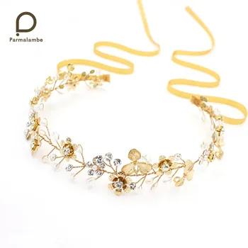 

Parmalambe Hair Vine Floral Charm Hairbands Rhinestone Freshwater Pearl Bridal Headpieces Wedding Hair Gold Rose Flower