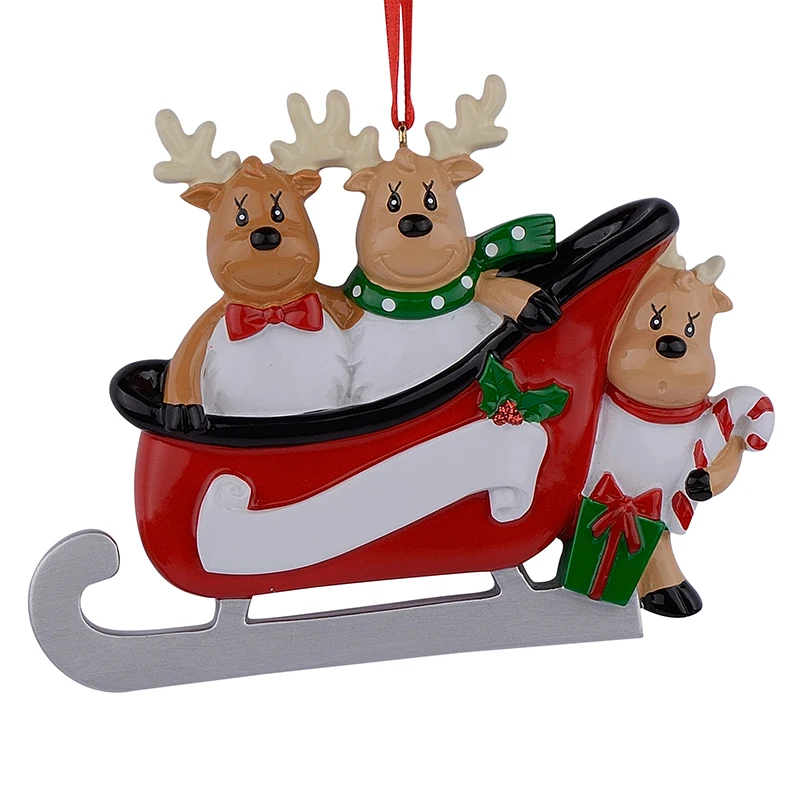 

Resin Reindeer Family Sled Family Of 3 Christmas Ornaments Personalized Gifts Write Own Name For Holiday or Home Decor