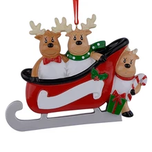 Resin Reindeer Family Sled Family Of 3 Christmas Ornaments Personalized Gifts Write Own Name For Holiday or Home Decor