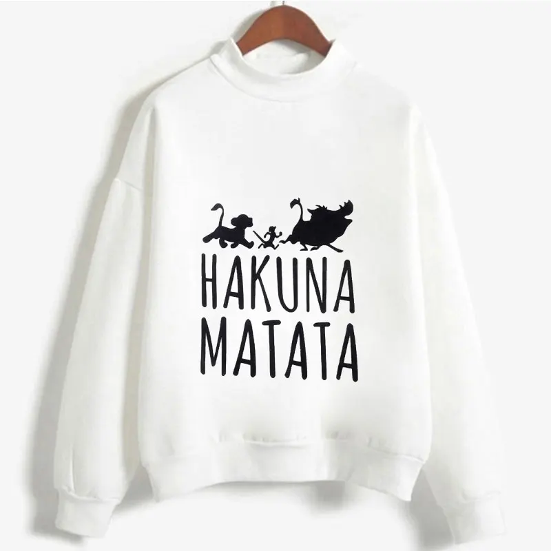 

Cute Hakuna Matata Graphic Hoodies Sweatshirt Women Letter Print Kpop Clothes Funny Casual O-Neck Long Sleeve Shirt White Hoodie