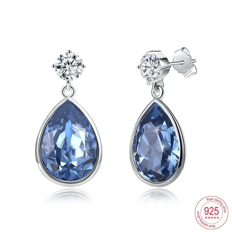 Malanda каплевидный кристалл от Swarovski Висячие серьги для женщин Стерлинговое Серебро серьги модные серьги, украшения подарок для мамы - Окраска металла: blue