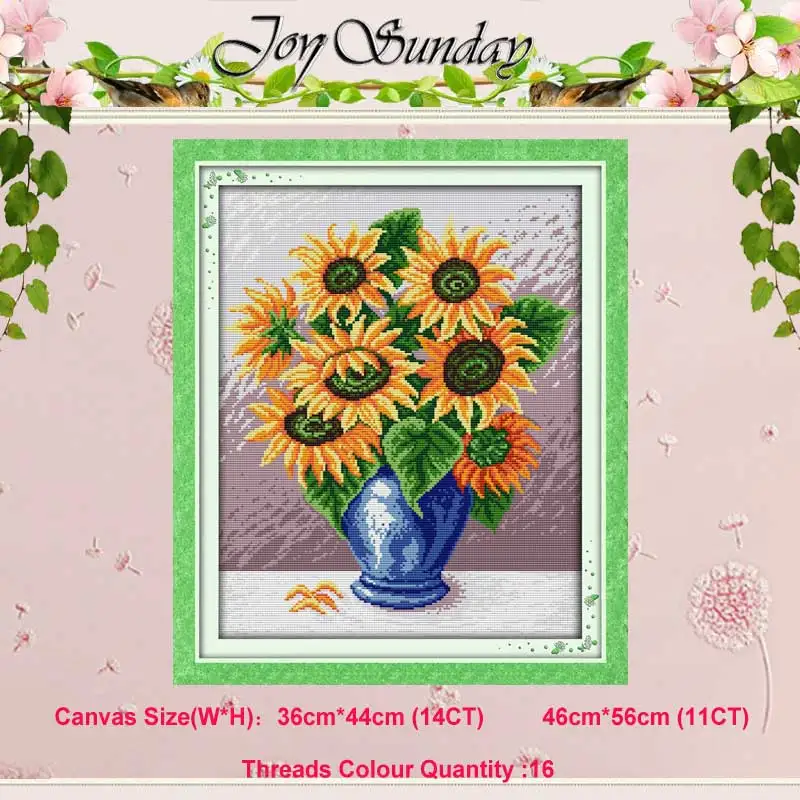 Sunflower vase Poppy Sunflower vase basket counted 11CT 14CT Cross Stitch Set DIY DMC flower Cross-stitch Kit Embroidery Needlework Home Decor - Цвет: Sunflower vase