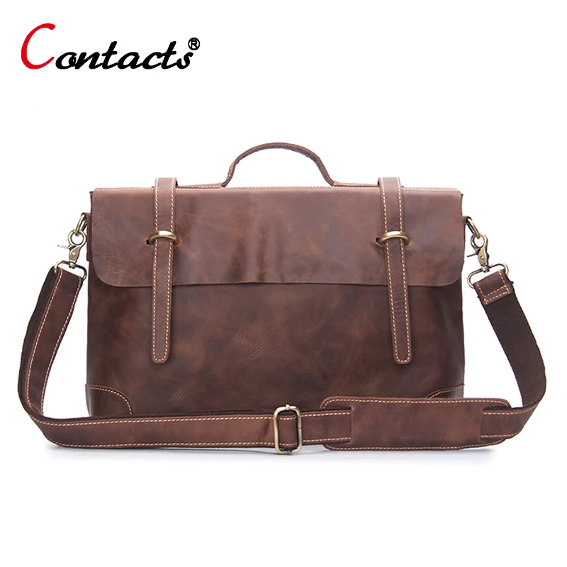 CONTACT'S Bag Men Handbags Briefcases Business Men Messenger Bag Genuine Leather Bags Large Capacity 2017 Male Crossbody Bags