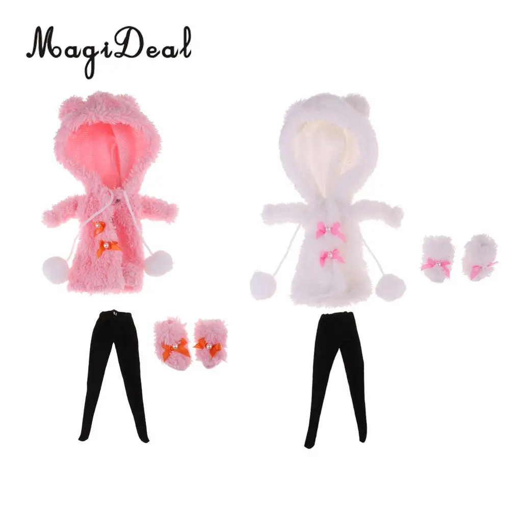 

12inch Fashion Dolls Winter Outfit Set Plush Jacket Coat Top And Boots Leggings For Blythe Doll Dress-up Accessories