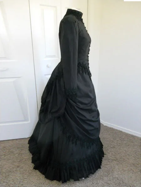 

Custom Hot Sale Elegant Black Satins Long Sleeves Vintage Victorian Bustle Ball Gowns 17 18th Century Lady Dress Costumes Party