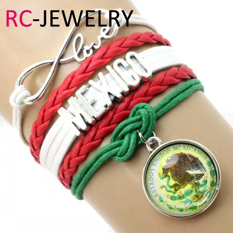 10 pcs/lot)Infinty Love Mexico Flag Charms Bracelets For Women Men