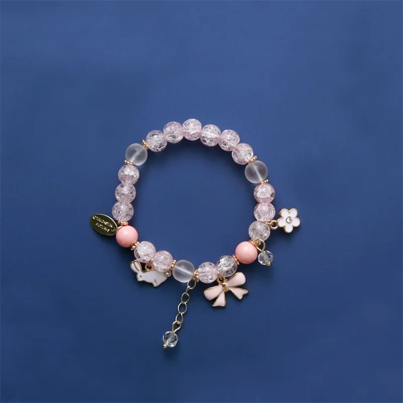 

Bohemian bracelet 2019 Loli style pink popcorn crystal Bow white rabbit bracelet jewelry hot fashion accessories