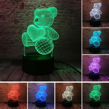 

LOVE Teddy Bear Figure 3D Nightlight Visual Illusion LED Colourful Change Flash Touch Light Bedside Lamp Toys for Children gift