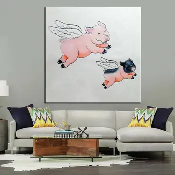 

Hand Painted Animation Piggy Flying Oil paintings on Canvas For Children's Room b006