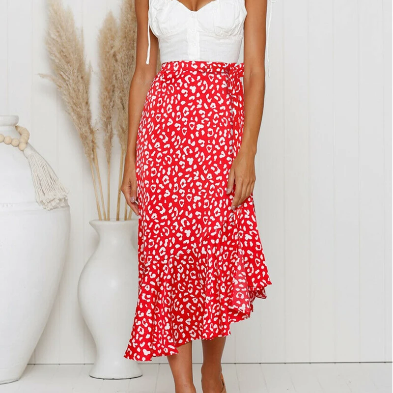 

Summer Women Boho High Waist Maxi Long Skirts Fashion Print Elastic Waist Beachwear Chiffon Casual Skirt New