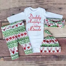 Комплект одежды для малышей, футболка с длинными рукавами+ длинные штаны+ повязка на голову+ шапочка для новорожденных, Рождественская одежда для малышей хлопковая одежда для новорожденных