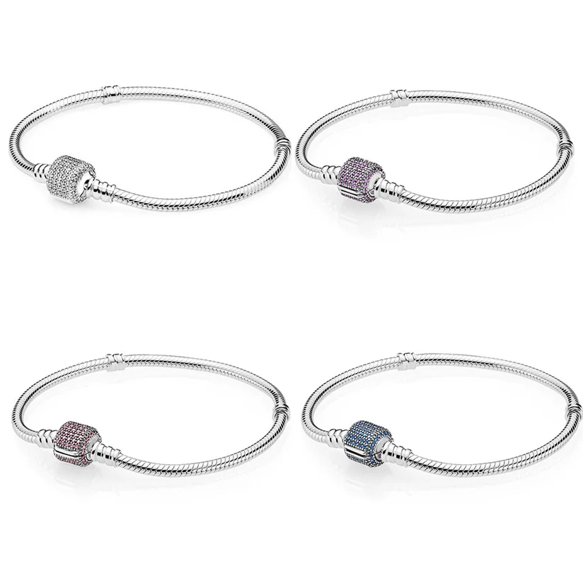 

Multicolor Signature Crystal Barrel Clasp Bracelet Bangle Fit Pandora Snake Bracelet 925 Sterling Silver Bead Charm Jewelry