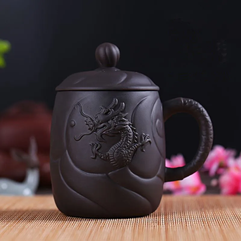 

Yixing Purple Clay Dragon Tea Cup With Cover Classical Zisha Fish Kung Fu Tea Ceramic Mug For Coffee & Tea Sets