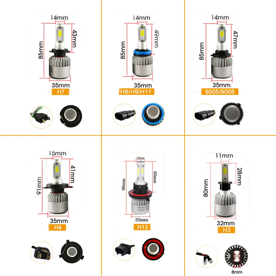 Светодиодный головной светильник H1 H3 H8 H9 880 9005 9006 светильник H4 H7 9003 HB2 H11 автомобильные аксессуары