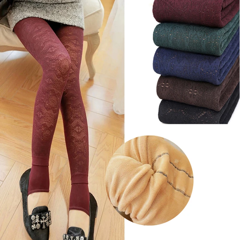 

5PCS / LOT SINGYOU 2018 Winter Plus Thick Velvet Pant Leggings False through meat Fashion Lace Double Layer Warm Women Leggings
